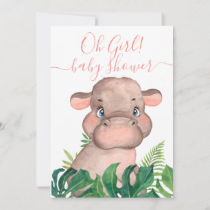 Invitation Hippo rose Baby shower Jungle