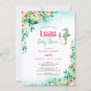 Invitation Hippocampe de Baby shower de Luau à la flore tropi