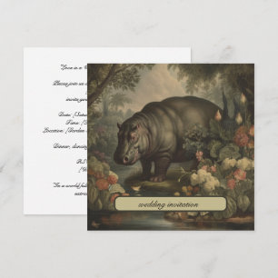Invitation Hippopotame botanique vintage, personnalisable