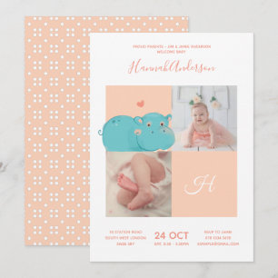 Invitation Hippopotame cœur • Alphabet Monogramme Cadeau Baby