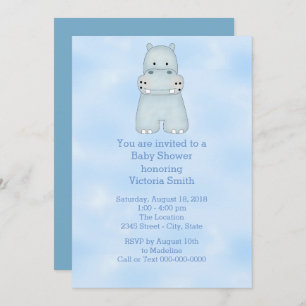 Invitation Hippopotame de bleu de bébé de baby shower