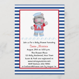 Invitation Hippopotame de marin, baby shower de garçon