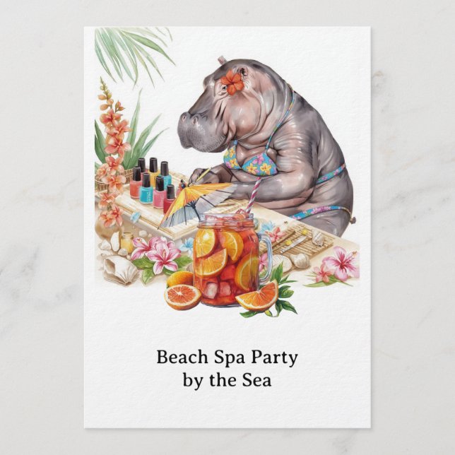 Invitation Hippopotame en bikini Manucure Beauté côtière spa  (Devant)