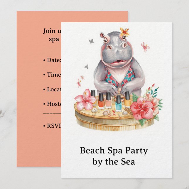 Invitation  Hippopotame en bikini Manucure Beauté côtière spa (Devant / Derrière)