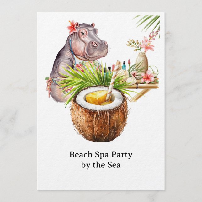 Invitation Hippopotame en bikini Manucure Beauté côtière spa  (Devant)