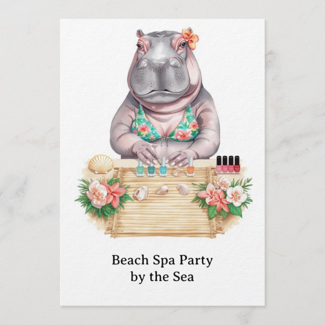 Invitation  Hippopotame en bikini Manucure Beauté côtière spa (Devant)
