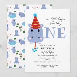 Invitation Hippopotame Hippo Premier 1er Un Anniversaire Enfa