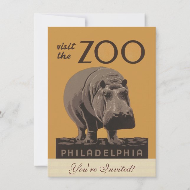 Invitation Hippopotame vintage hippo zoo poster wpa (Devant)
