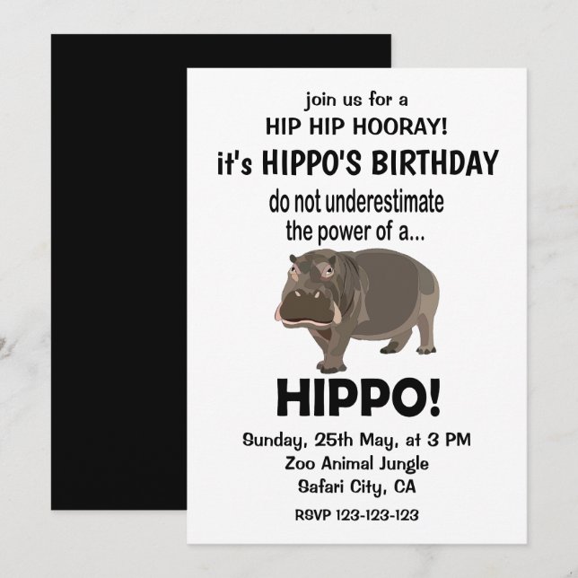 Invitation Hippopotamus Funny mignon Hippo Anniversaire (Devant / Derrière)