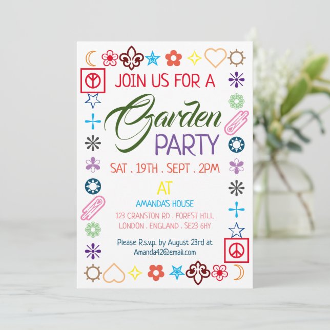 Invitation Hippy Chic Garden Party décoré (Debout devant)