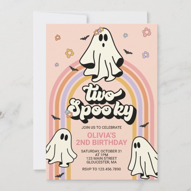 Invitation Hippy Halloween Deux Anniversaire Effrayant (Devant)