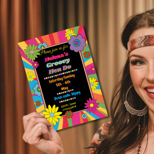 Invitation Hippy Hen do Bachelorette fête poules week-end