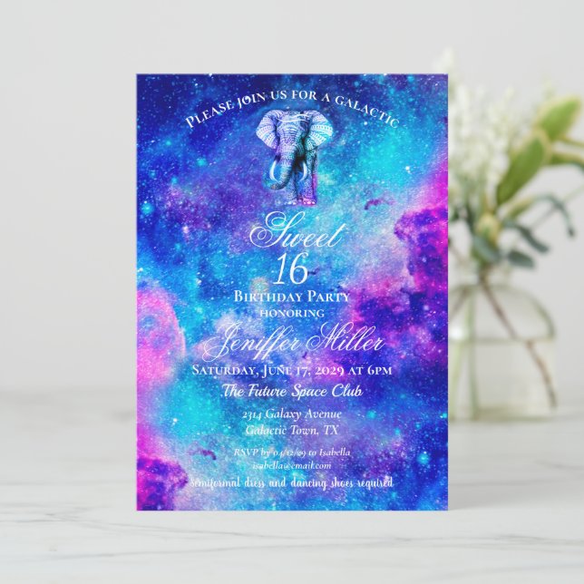 Invitation Hipster Elephant Nebula Space. (Debout devant)