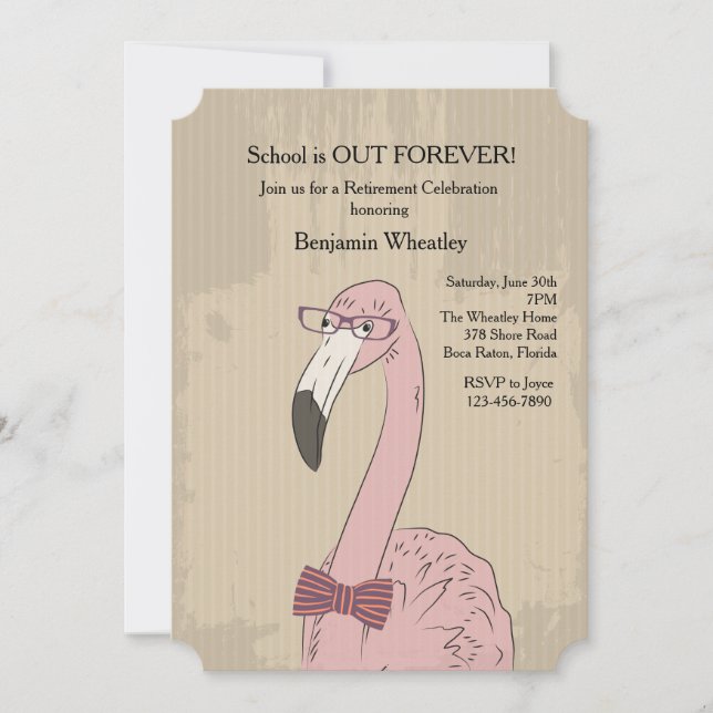 Invitation Hipster Flamant Rose (Devant)