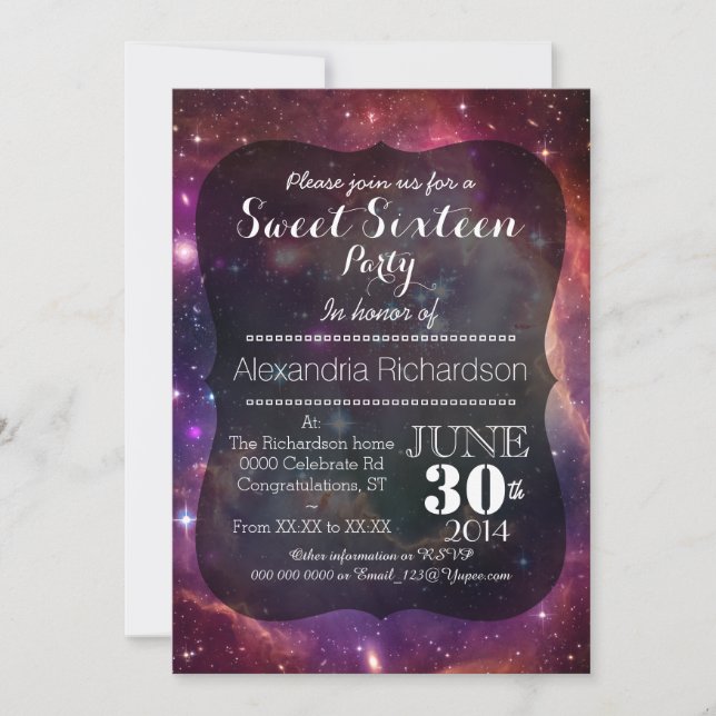Invitation Hipster Galaxy espace arrière - plan Sweet sixteen (Devant)