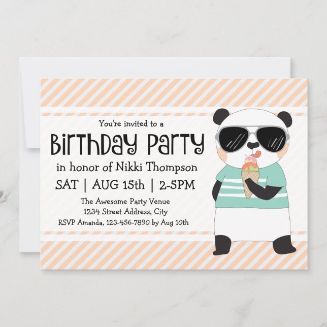Invitation Hipster Panda Fête d'anniversaire (Devant)