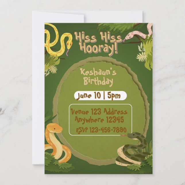 Invitation Hiss Hiss Hourra, Anniversaire du Serpent (Devant)