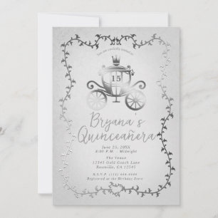 Invitation Histoire de calèche argentée élégante Quinceañera