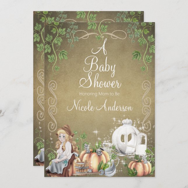 Invitation Histoire de Cendrillon Livre Ancien Baby Shower (Devant / Derrière)