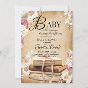 Invitation Histoire de Conte de Fées Livre Fleur Baby Shower 