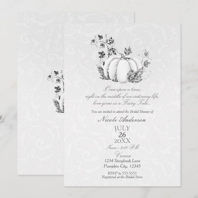 Invitation Histoire de conte de fées Mariage Citrouille Argen (Devant / Derrière)
