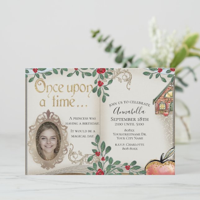 Invitation Histoire de fée en miroir blanc neige (Debout devant)