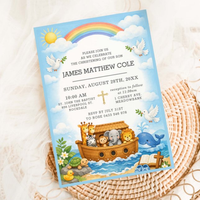 Invitation Histoire de la Bible de l'Arche de Noé Baptême Chr (Créateur téléchargé)