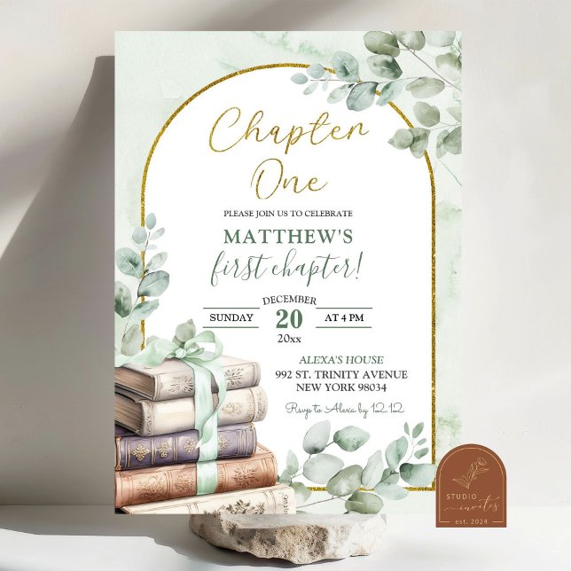 Invitation Histoire de livre de couleur sage vert Chapitre un (Créateur téléchargé)