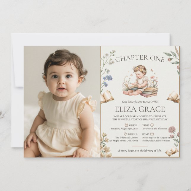 Invitation Histoire de premier chapitre Photo d'anniversaire (Devant)