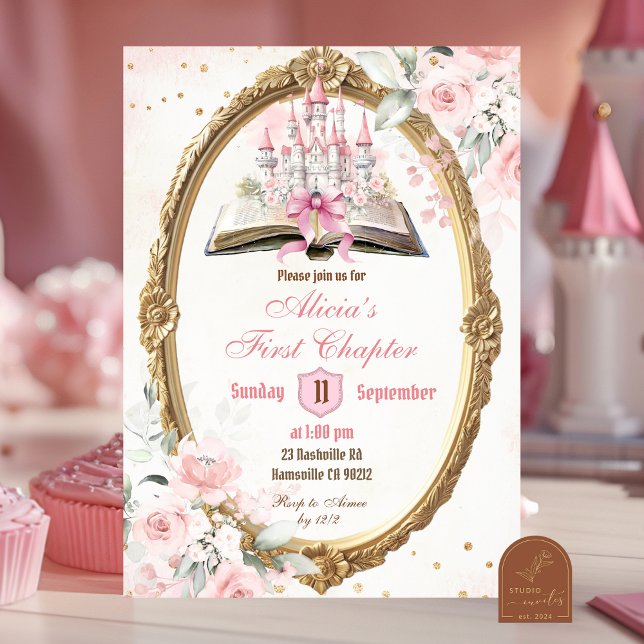 Invitation Histoire de princesse rose pâle pour 1er anniversa (Créateur téléchargé)