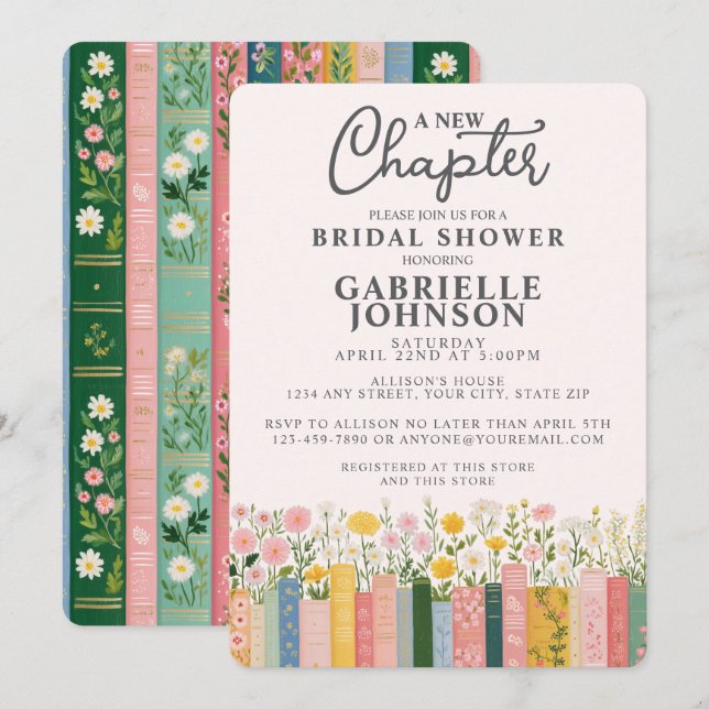 Invitation Histoire Florale de Mariage Livre Un Nouveau Chapi (Devant / Derrière)