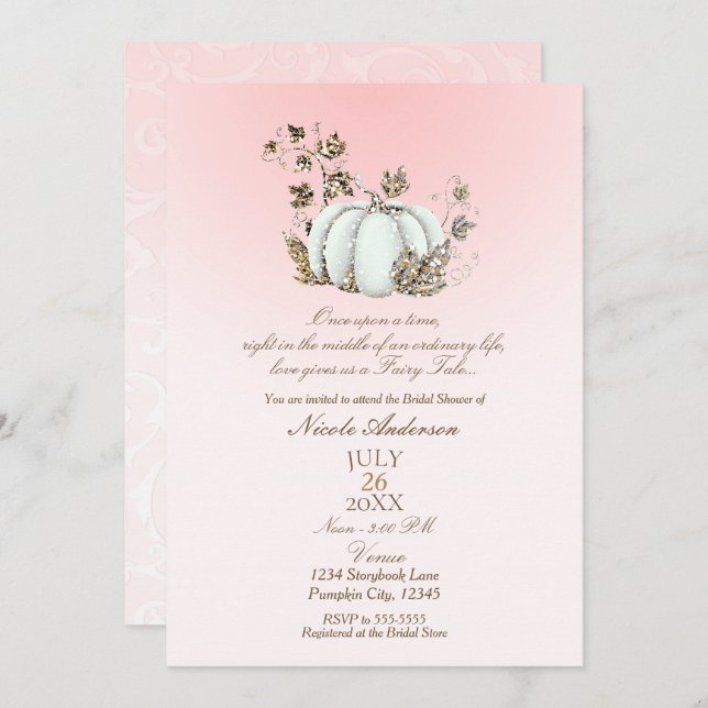 Invitation Histoire Livre rose blanc Citrouille Fairy Tale Br (Devant / Derrière)