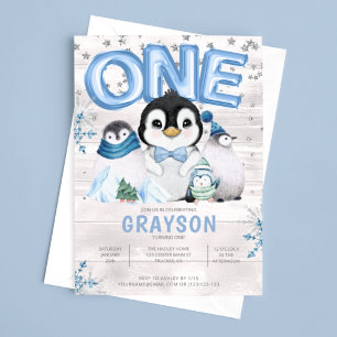 Invitation Hiver 1er anniversaire Flocon de neige bleu