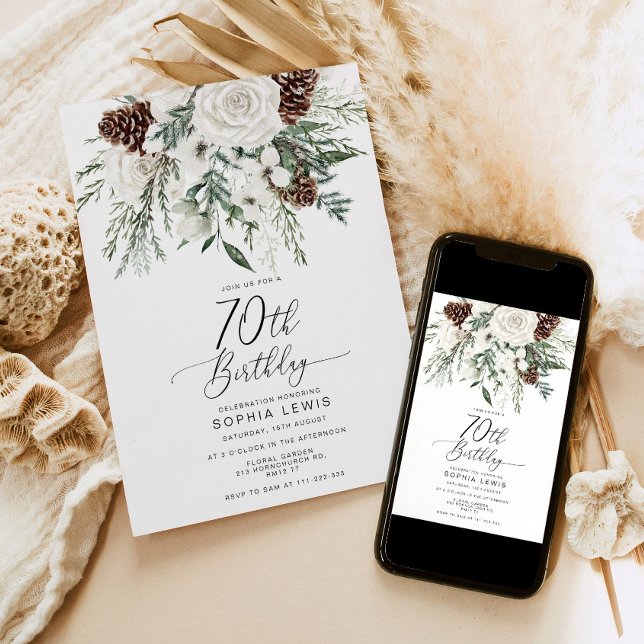 Invitation hiver à feuillage persistant 70e anniversaire célé (Créateur téléchargé)