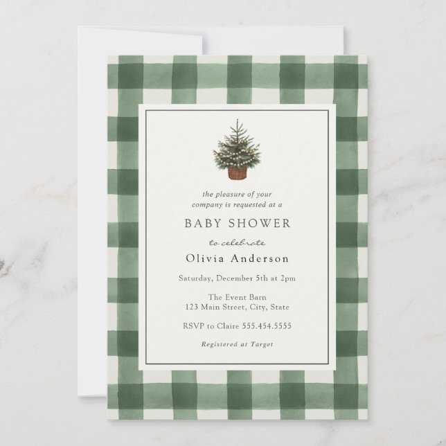 Invitation Hiver À feuillage persistant arbre Baby shower ver (Devant)