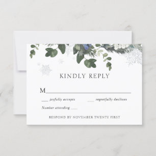Invitation Hiver À feuillage persistant bleu mariage Réponse