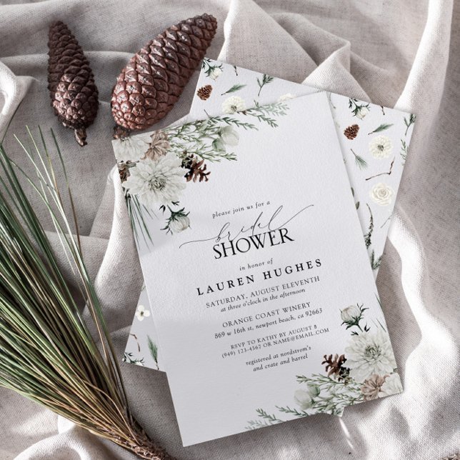 Invitation Hiver À feuillage persistant Elegant Nuptiale invi (Easily personalize this bridal shower invite with your deets for an amazing winter shower!)