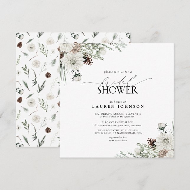 Invitation Hiver À feuillage persistant Élégante Fête des mar (Devant / Derrière)