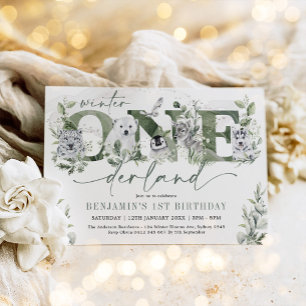 Invitation Hiver Anniversaire Arctique Animaux Végétaux Anniv
