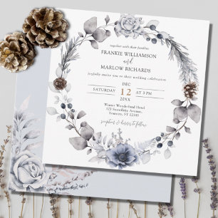 Invitation Hiver Aquarelle Pine Cône Floral Wreath Mariage