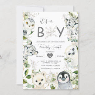 Invitation Hiver Arctic Animaux Baby shower des flocons de ne