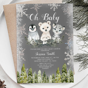 Invitation Hiver Arctique Forêt de neige Baby shower