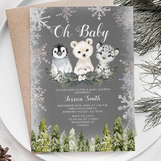 Invitation Hiver Arctique Forêt de neige Baby shower (Créateur téléchargé)