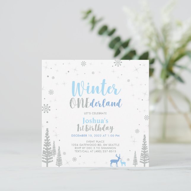Invitation Hiver Argent Et Bleu Onederland 1er Premier Annive (Debout devant)