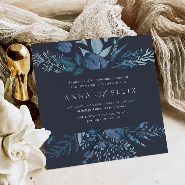 Invitation Hiver Azure | Mariage de cadre botanique bleu (Créateur téléchargé)
