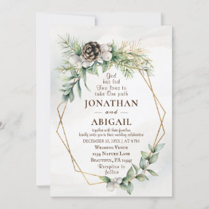 Invitation Hiver Baies blanches Verdure Mariage chrétien