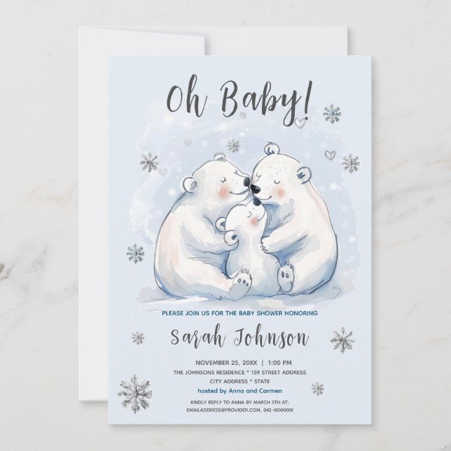 Invitation Hiver Bébé Polar Ours Baby shower de famille (Devant)