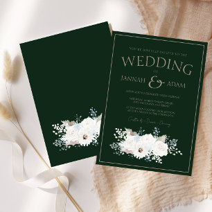 Invitation Hiver Blanc Floral et Mariage de Noël vert