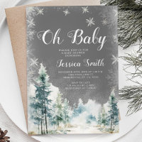 Hiver Blanc Pins de Neige Arbres Oh Baby shower