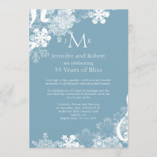 Invitation Hiver Bleu blanc Mariage Flocon de neige Anniversa